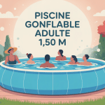 Illustration piscine gonflable adulte 1m50 hauteur en été