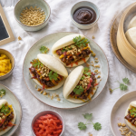 Bao bun maison ouverts avec porc laqué et panier vapeur