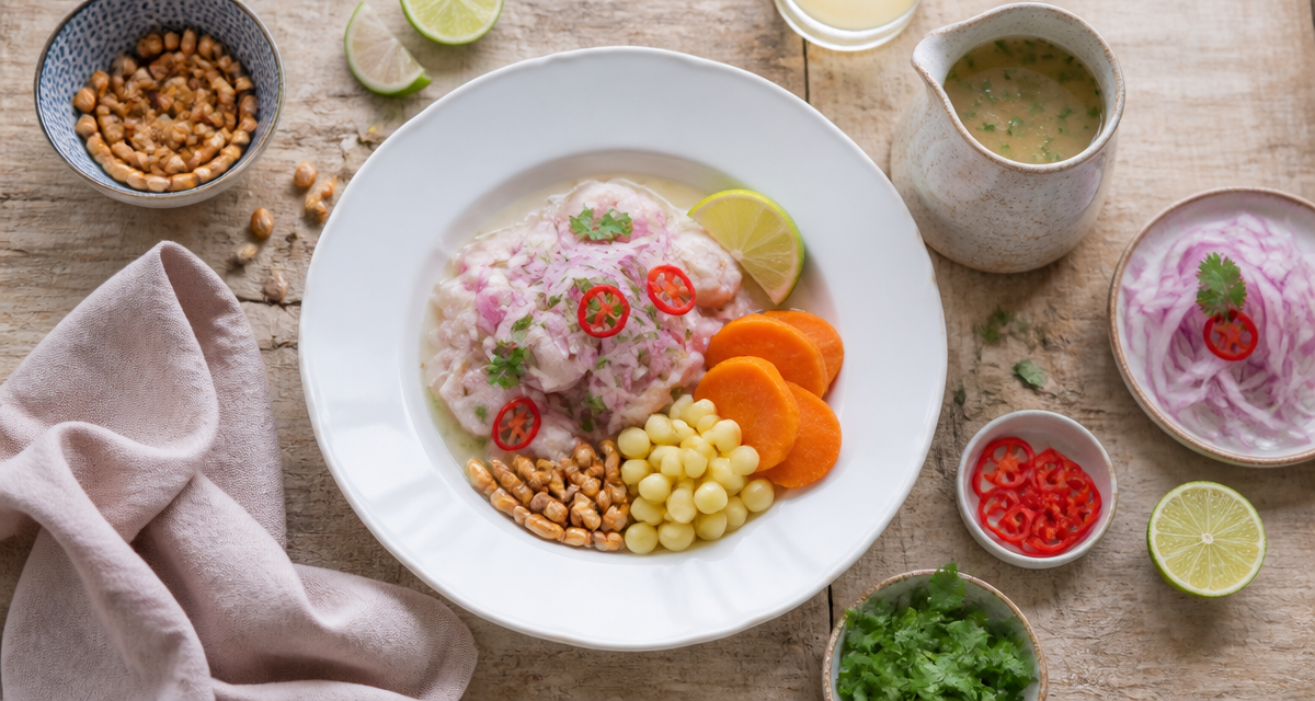 ceviche peruvien authentique avec patate douce et maïs