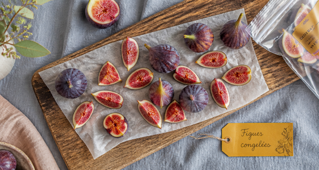 figues congelées sur plateau en bois