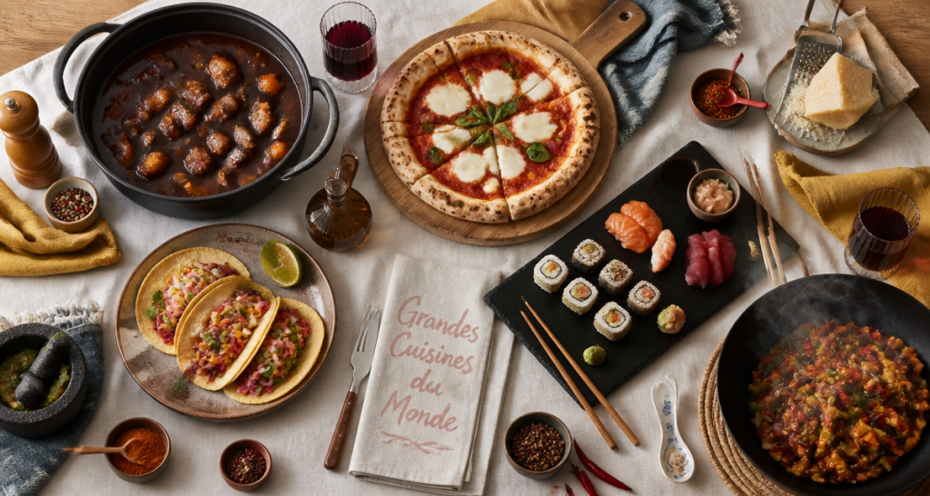 Les 5 grandes cuisines du monde plats sur table