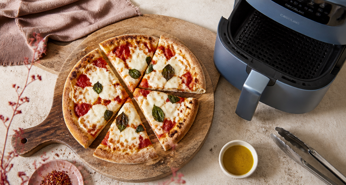 pizza surgelée airfryer croustillante sur planche