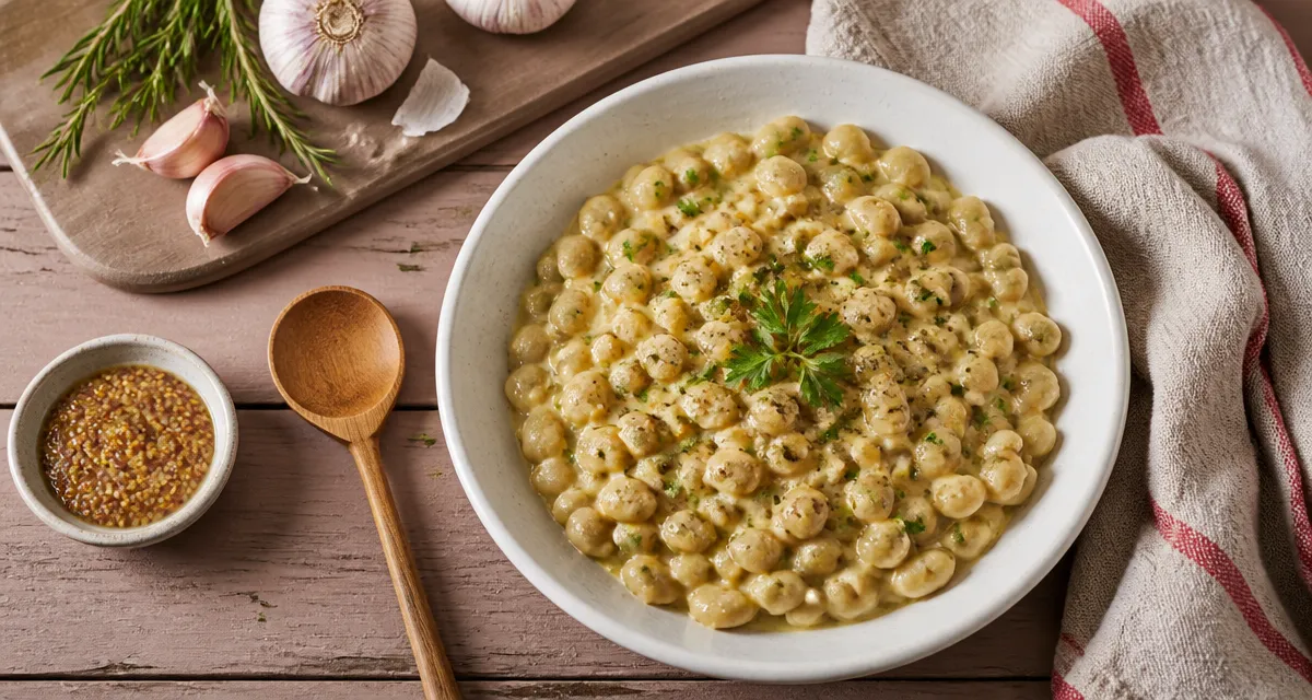 Accompagnement flageolet en crème et moutarde, persil et romarin