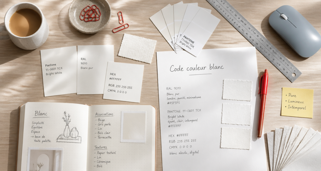 code couleur blanc nuanciers HEX sur bureau créatif