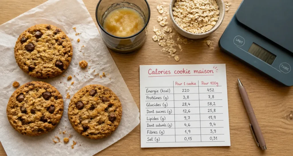 Cookie maison calorie 525 kcal aux 100 g, vue de dessus
