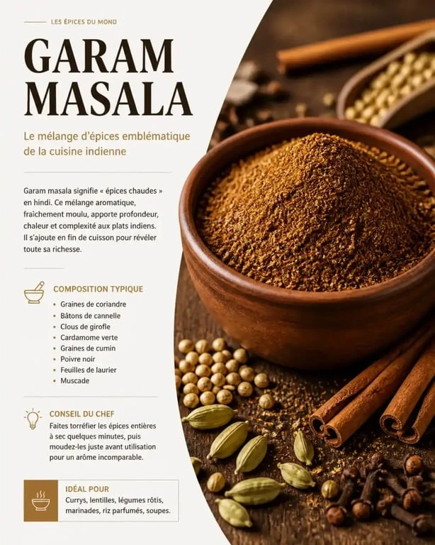 Garam masala composition : mélange d'épices maison fraîchement moulu