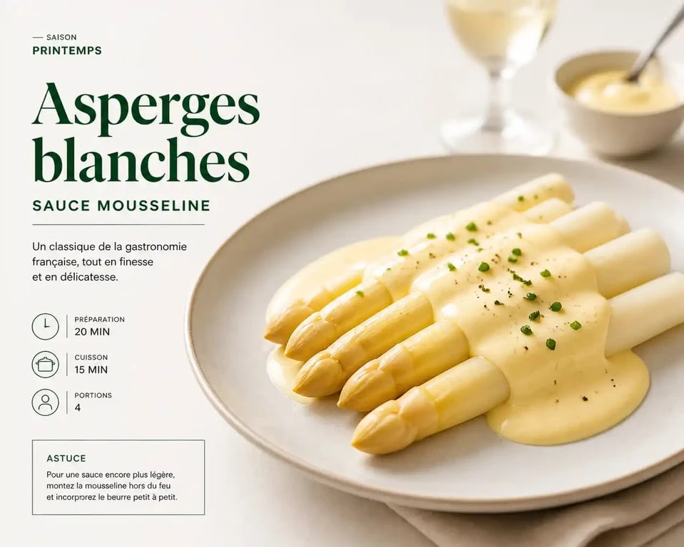 Asperges blanches cuites à la cocotte minute nappées de sauce mousseline