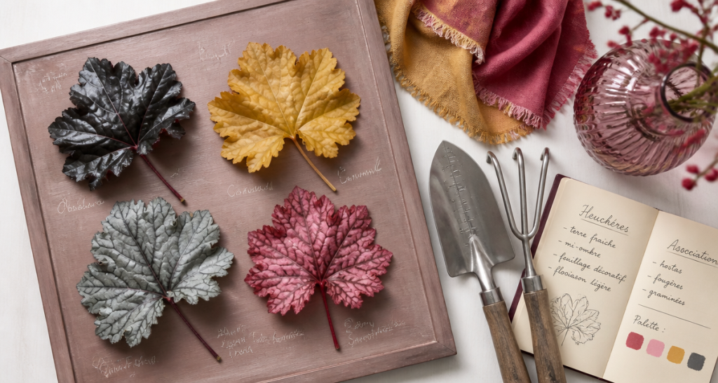 Les plus belles heuchères feuilles variées sur plateau