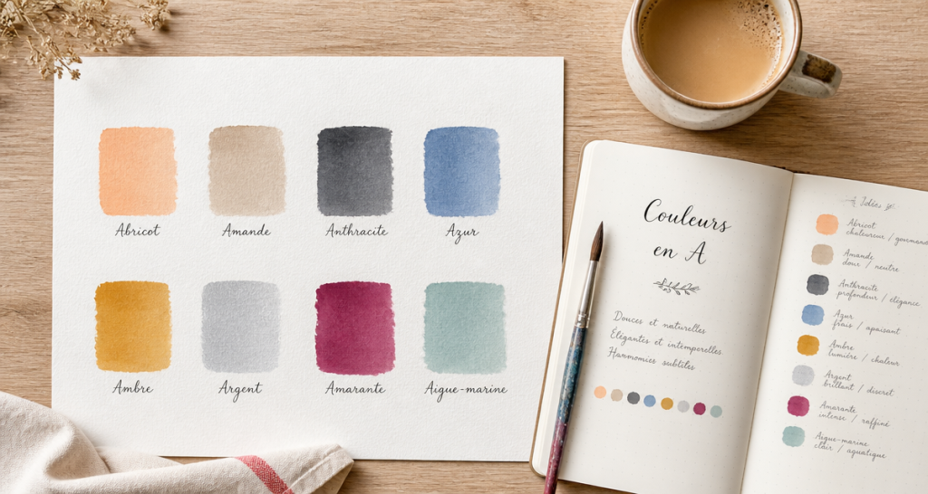 nuancier couleur commencent par a sur papier