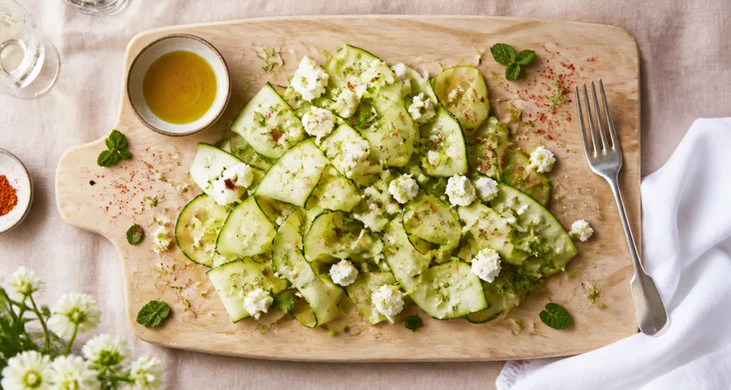Salade courgette concombre rubans feta