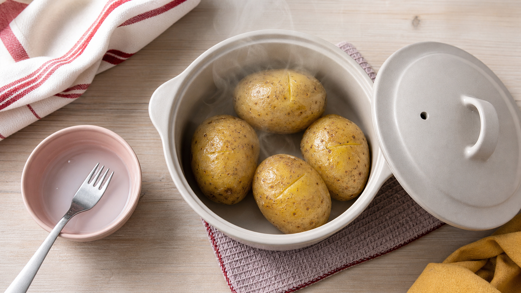 Comment cuire des pommes de terre au micro ondes : bol couvert, 8 minutes