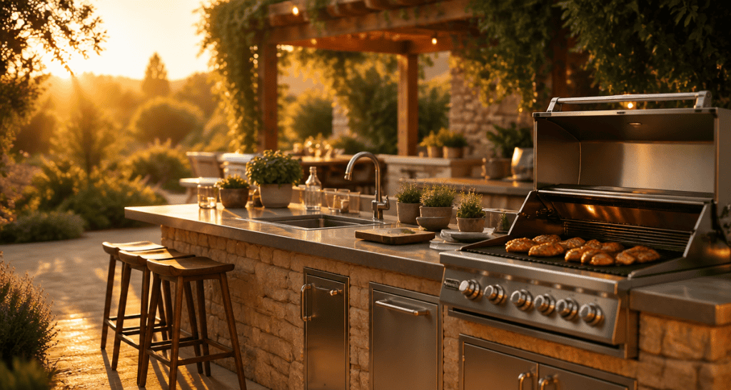 barbecue cuisine extérieure moderne pierre inox