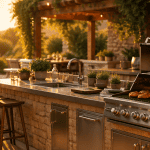 barbecue cuisine extérieure moderne pierre inox