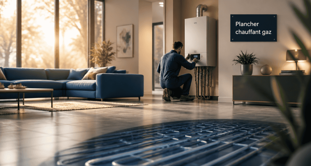 chauffage par le sol gaz dans salon contemporain
