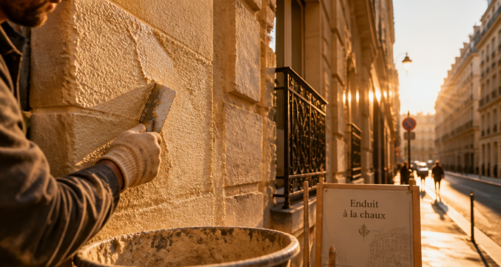 enduits à la chaux paris sur façade en pierre