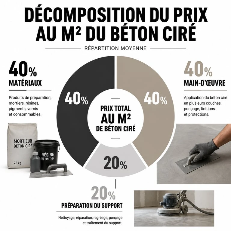 Infographie de la décomposition du prix au m2 du béton ciré