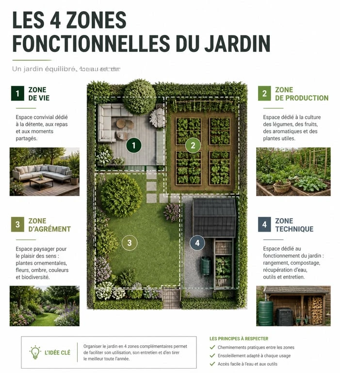 Schéma des zones fonctionnelles pour la création d'un jardin comment faire