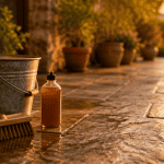 nettoyer dalle de terrasse avec balai et savon noir