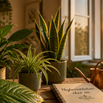 plantes d'intérieur dépolluante sur table en bois