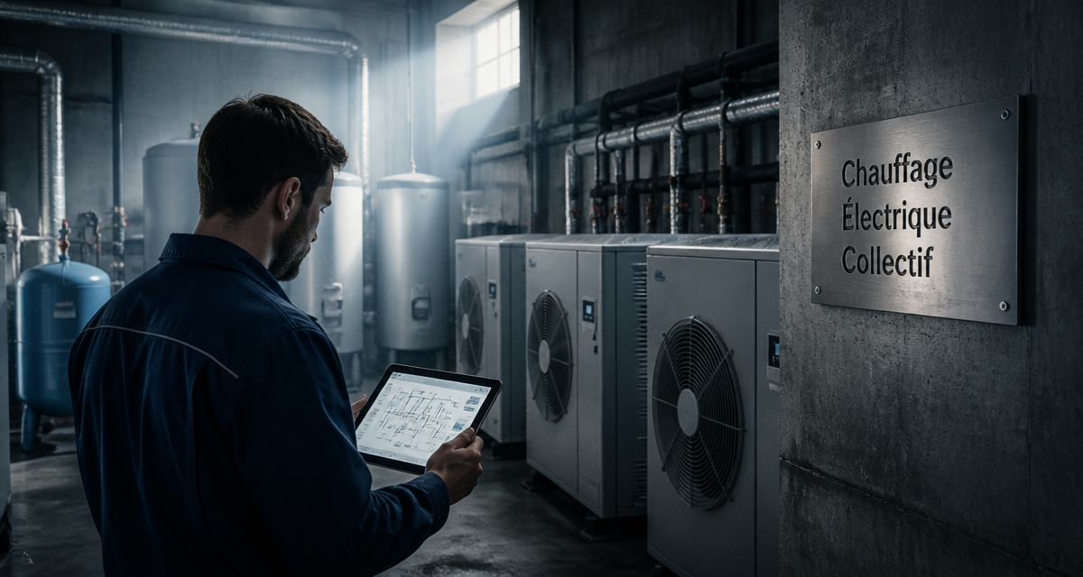 technicien surveille chauffage électrique collectif