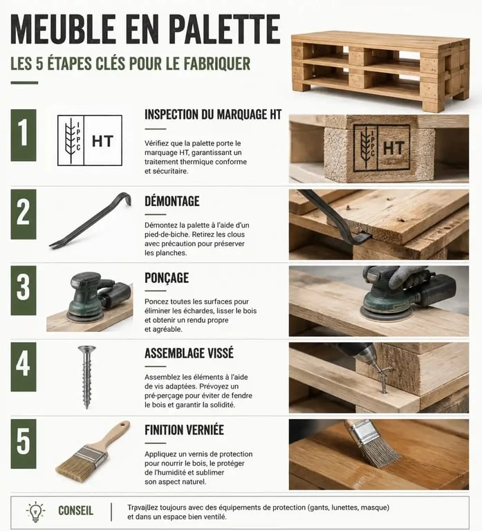 Étapes pour fabriquer un meuble en palette : du choix du bois à la finition