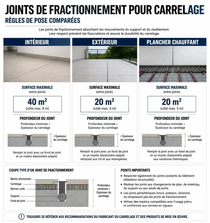 Infographie des règles de pose pour joint de fractionnement carrelage