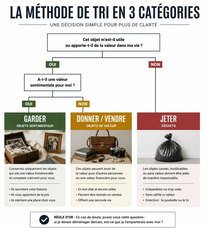 Infographie méthode de tri pour vider une maison par où commencer