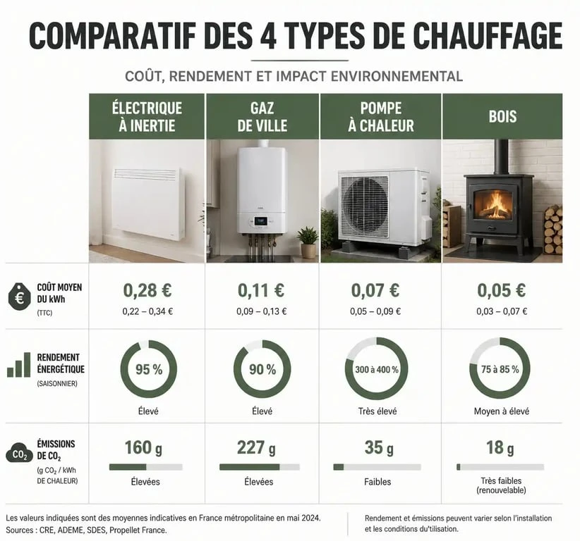 Comparatif des technologies de chauffage individuel électrique et alternatives : coûts, rendement et impact écologique.