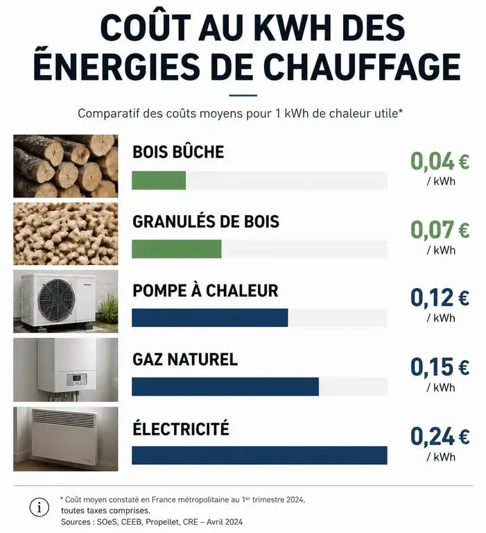 Comparatif des coûts du chauffage par énergie pour identifier le chauffage le moins cher