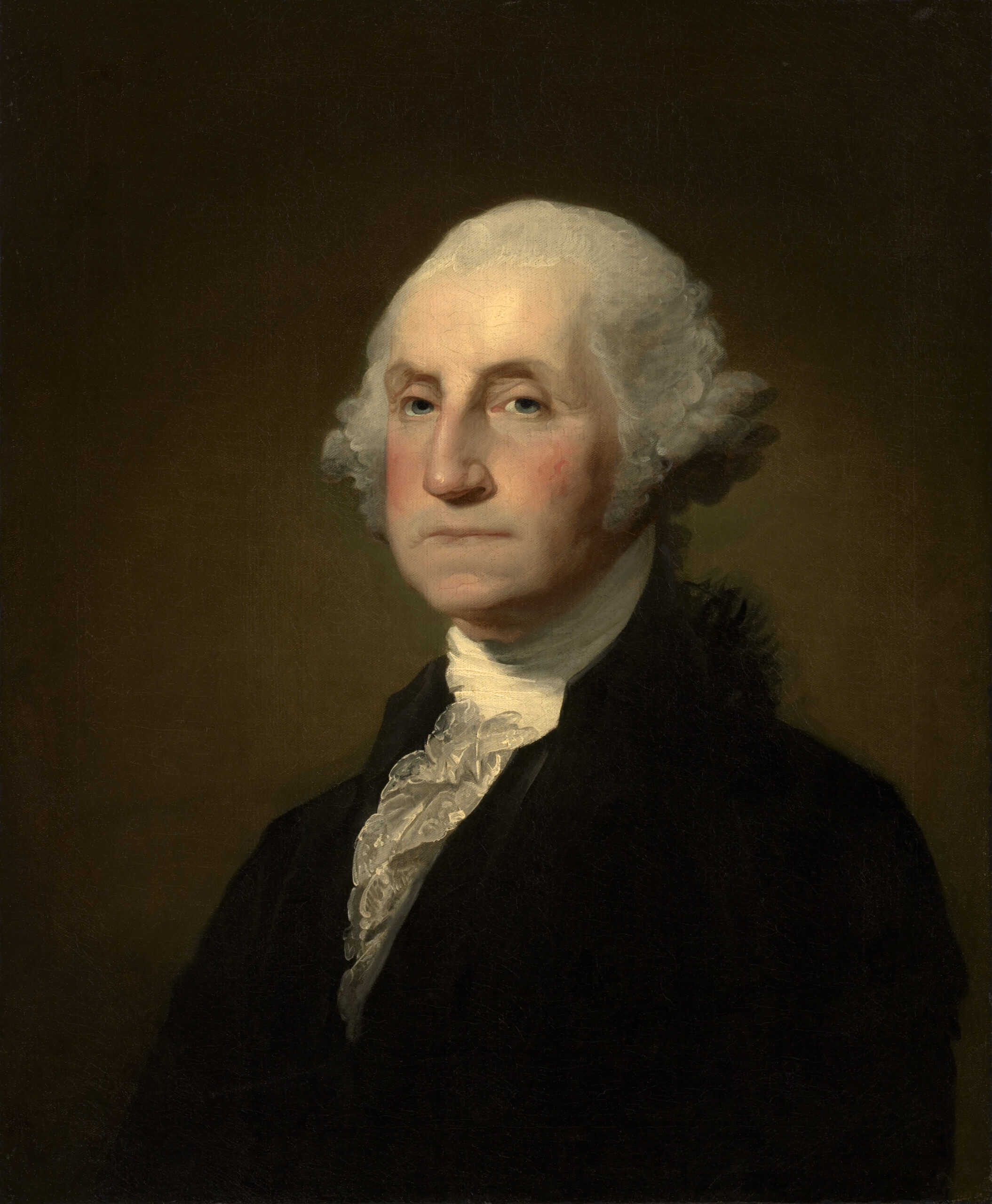 A formal painted portrait of a man with white hair, wearing a black coat and white ruffled shirt, set against a dark, plain background—perfect for commemorating Constitution Day.