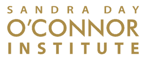 Logo of the Sandra Day O'Connor Institute, with the name written in gold capital letters on a light background, reflecting Our Impact and commitment to excellence.
