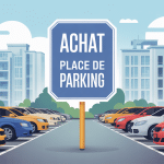 Illustration achat d'une place de parking en ville, parking urbain stylisé