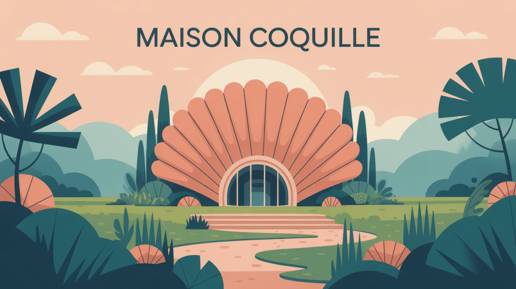 illustration maison coquille forme arrondie paysage naturel