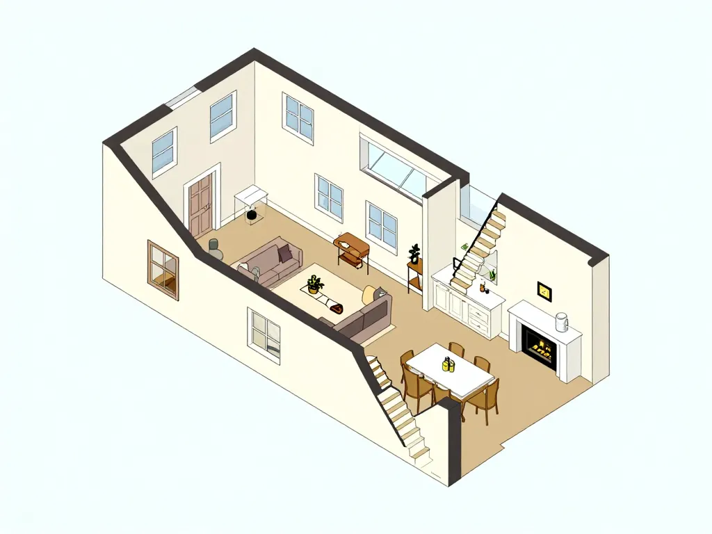 plan intérieur typique maison londonienne