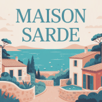 Illustration maison sarde panorama aux styles variés avec mer