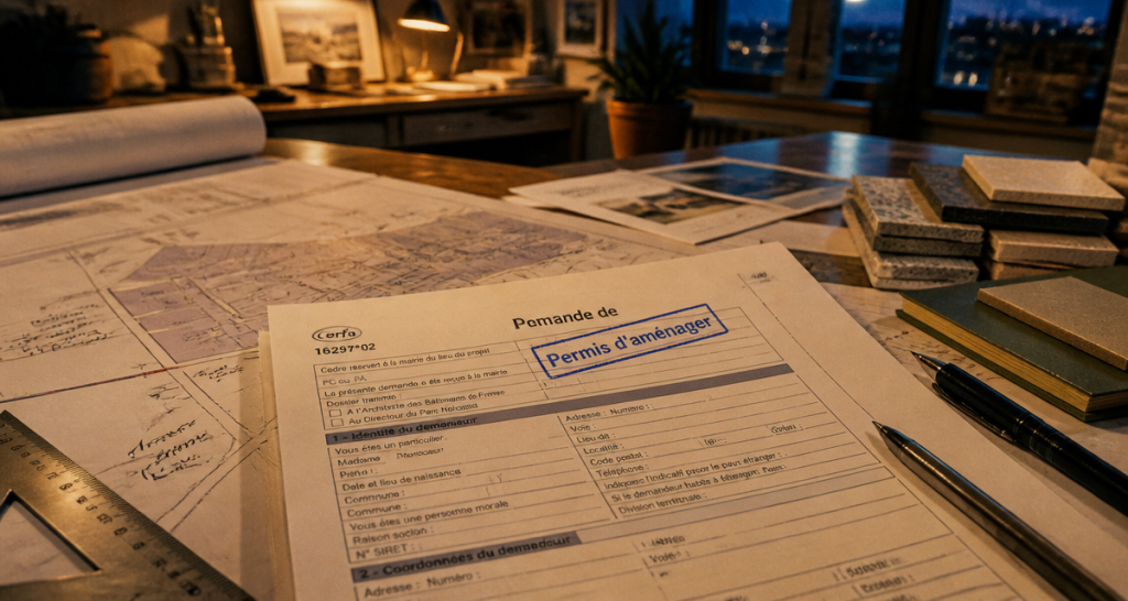 cerfa permis d'aménager sur bureau d'architecte