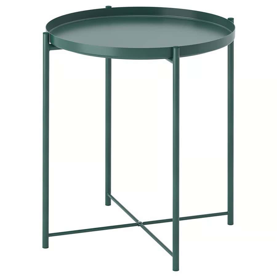 Tray table with a round surface in dark grey-green, 45x53 cm, lightweight and versatile.