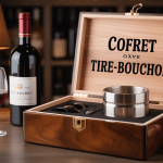 coffret tire bouchon en bois ouvert avec accessoires vin