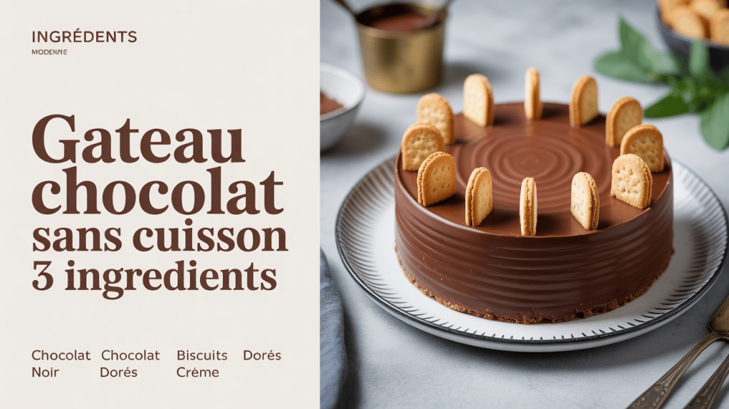 gâteau chocolat sans cuisson 3 ingrédients sur assiette