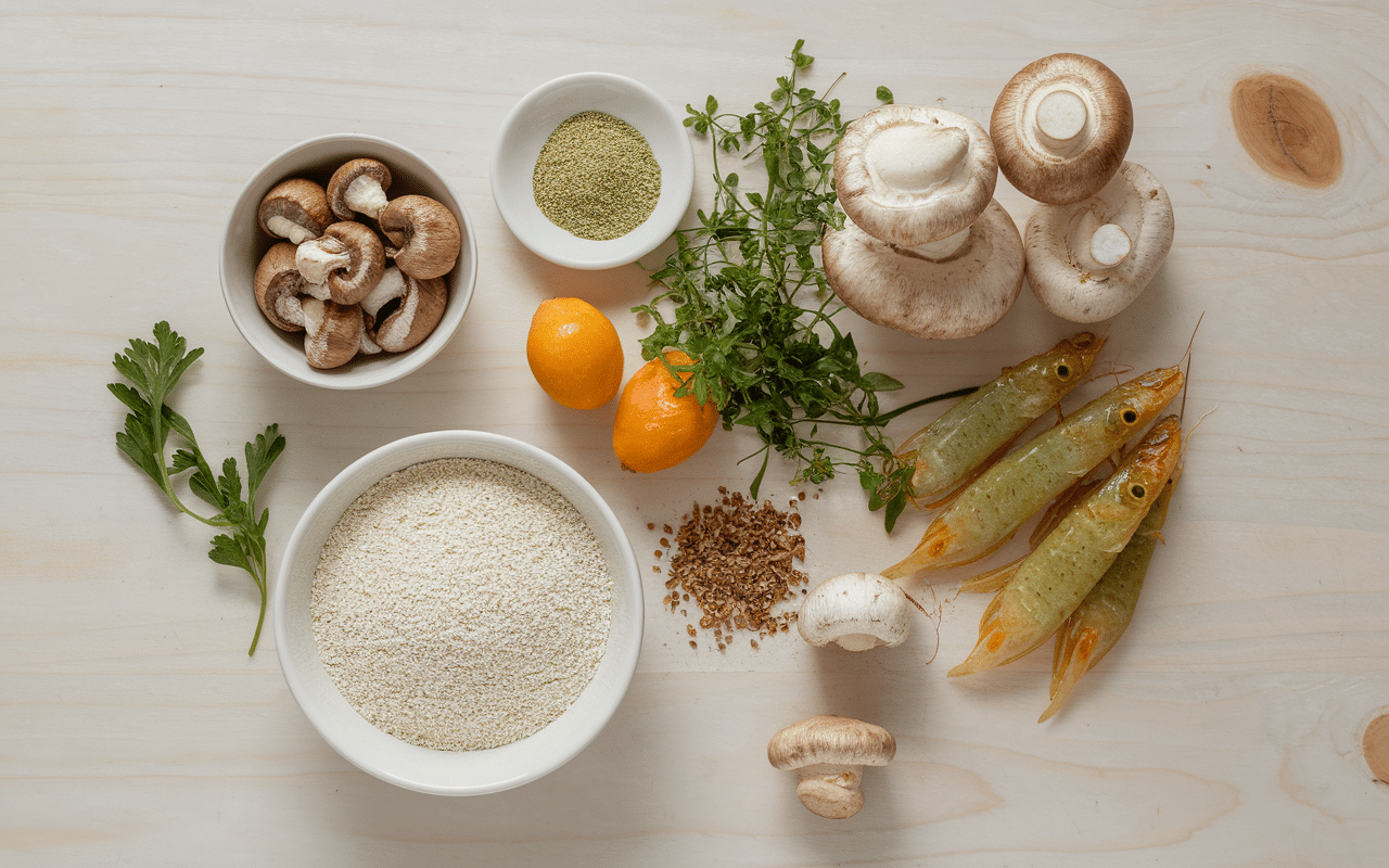 Ingrédients frais pour raviolis vietnamiens sur plan de travail