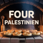 Four palestinien traditionnel en argile, pain en cuisson sur flammes