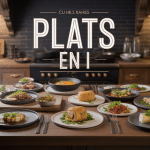 table cuisine avec plats en i spécialités internationales