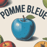 Illustration pomme bleue entourée de pommes traditionnelles