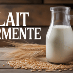 Bouteille de lait fermenté recette sur table en bois
