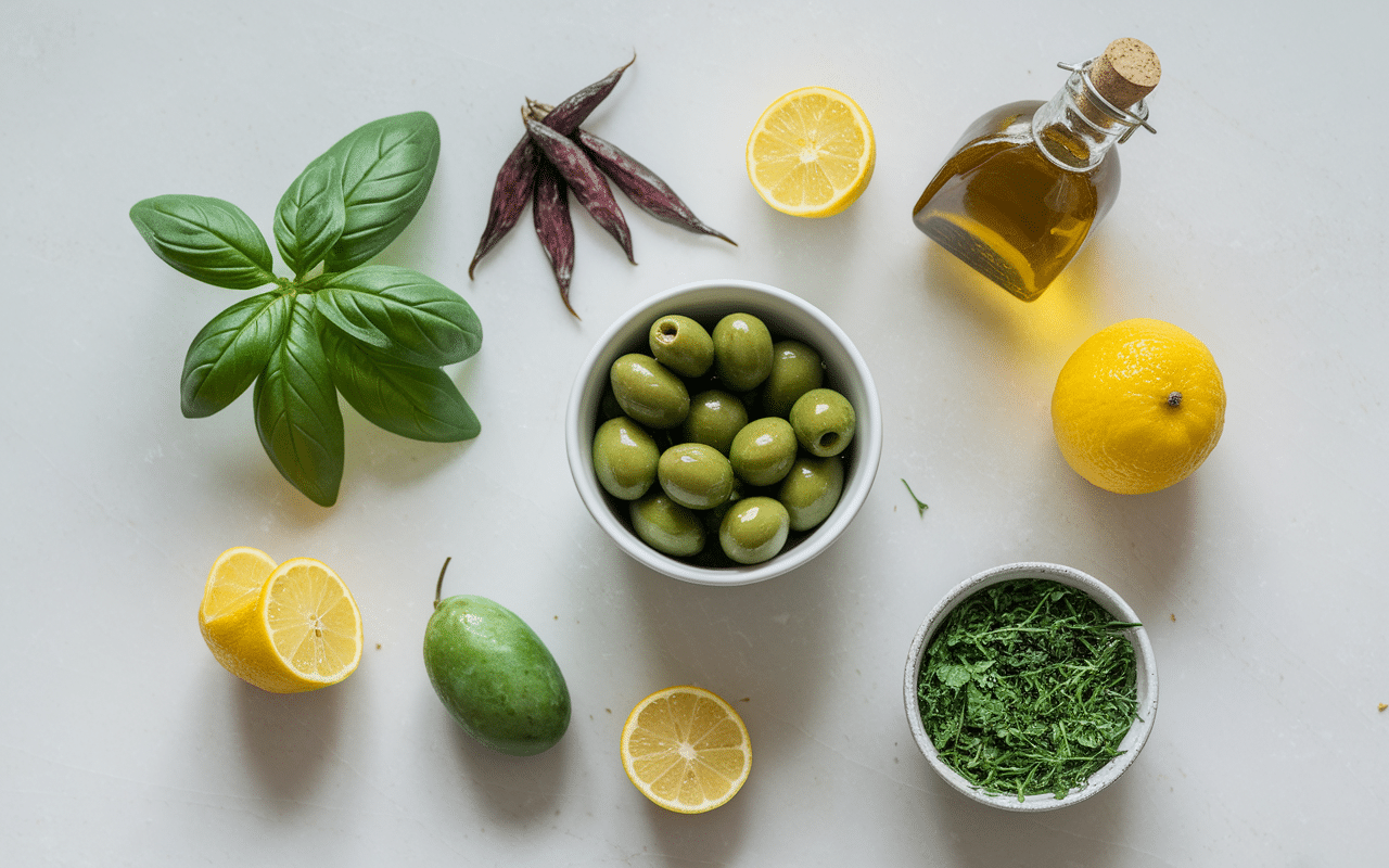 ingrédients tapenade verte thermomix marbre blanc