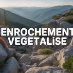 Panorama talus enrochement végétalisé blocs pierre et plantes