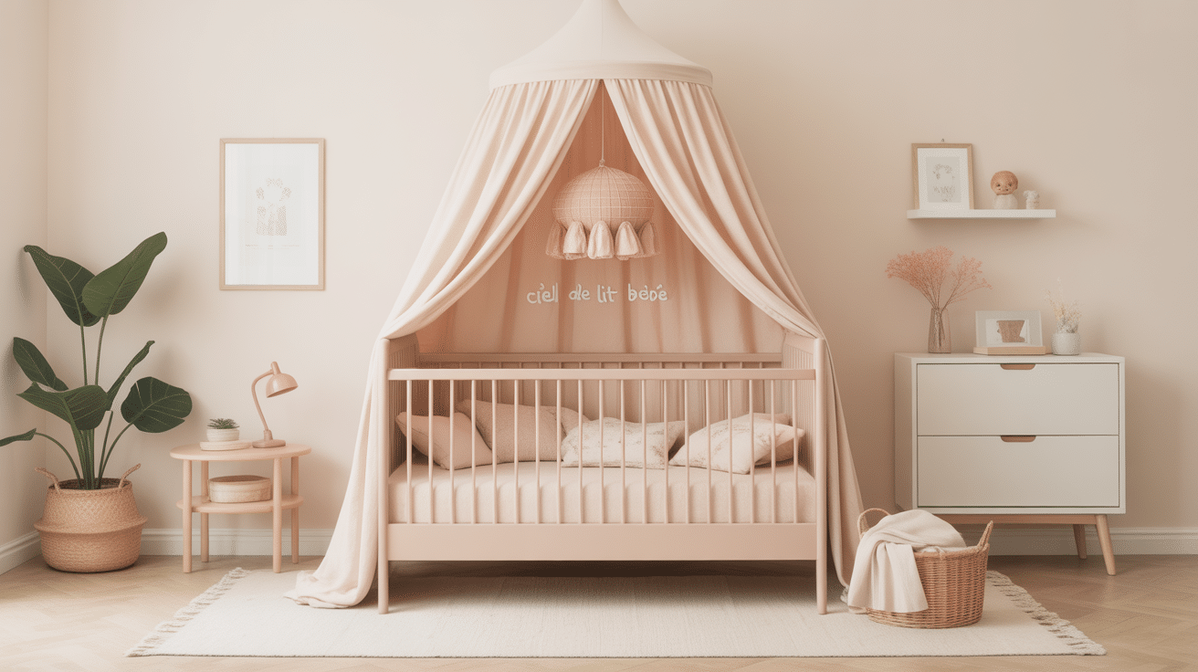 illustration ciel de lit bébé chambre douce et sécurisée