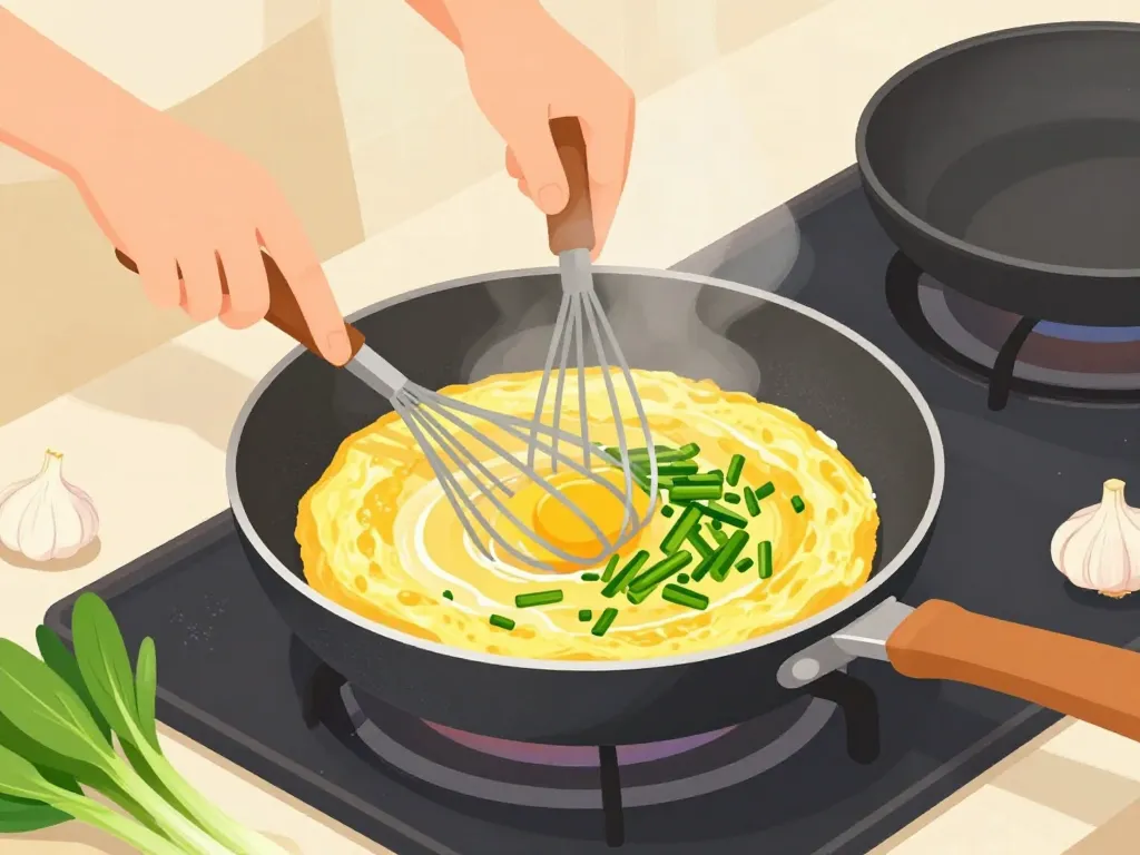 Préparation étape par étape omelette à l'aillet moelleuse