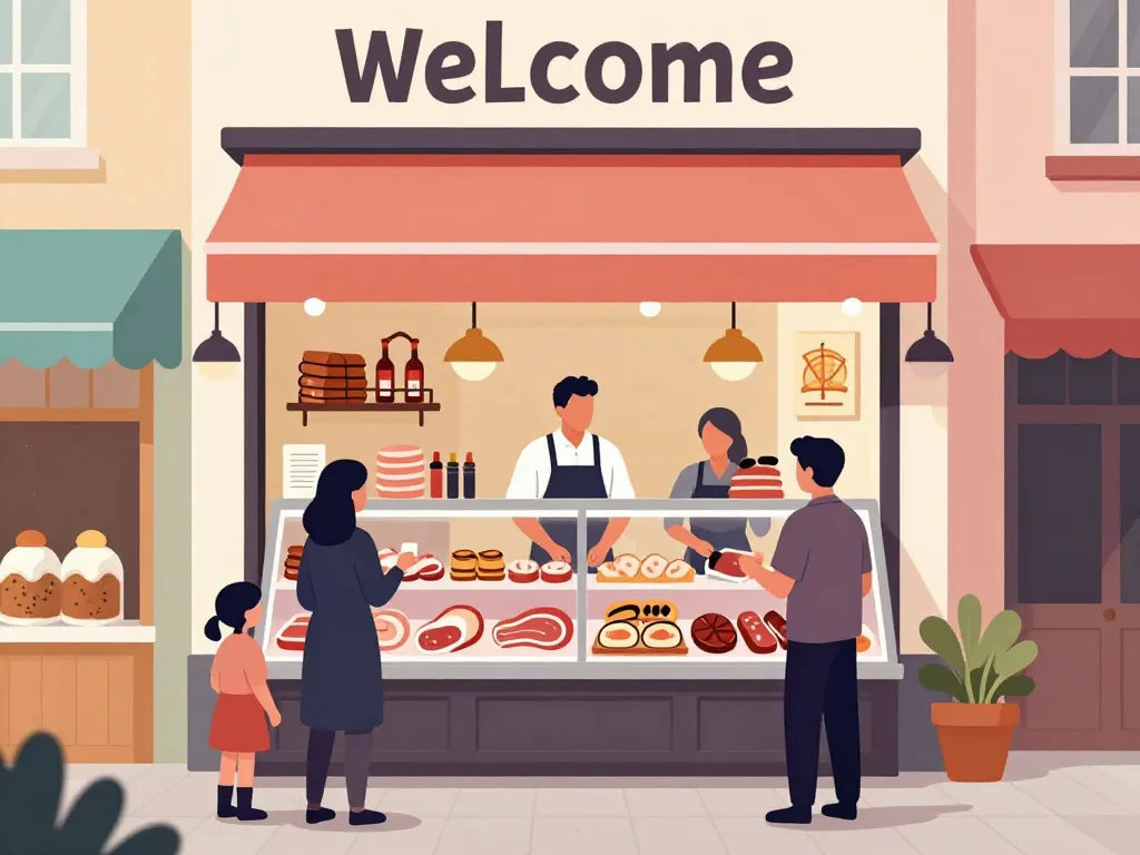 Scène boucherie des Hauts Clos boutique animée quartier