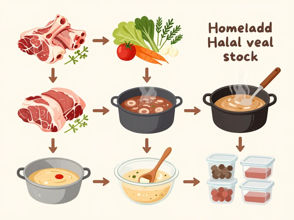 Schéma étapes préparation fond de veau halal maison